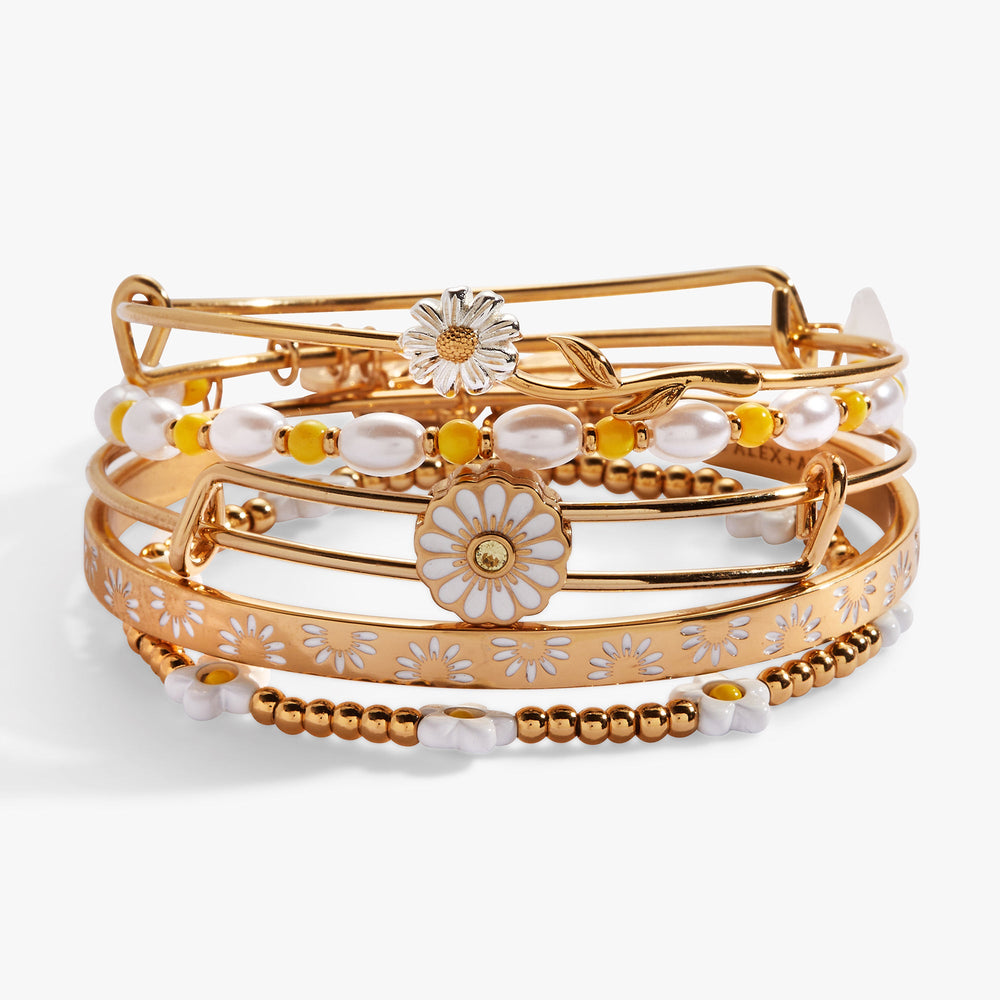 Daisy Flower Beaded Bangle Set of 5
