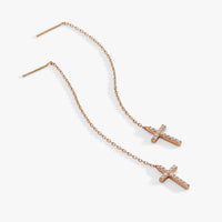 Cross Delicate Pave Crystal Threader Earrings