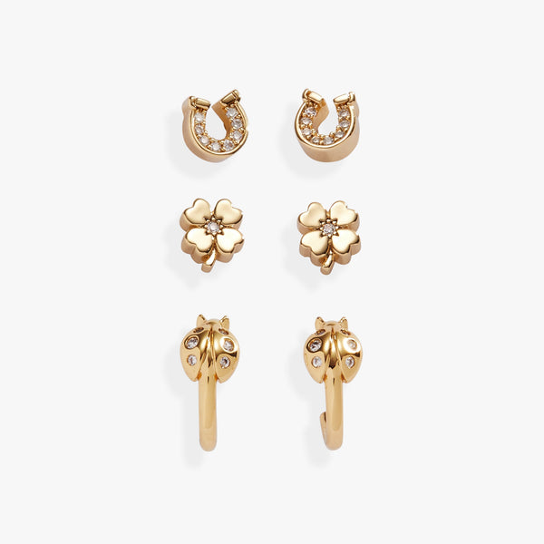 Love and Luck Stud & Hoop Earrings Set of 3